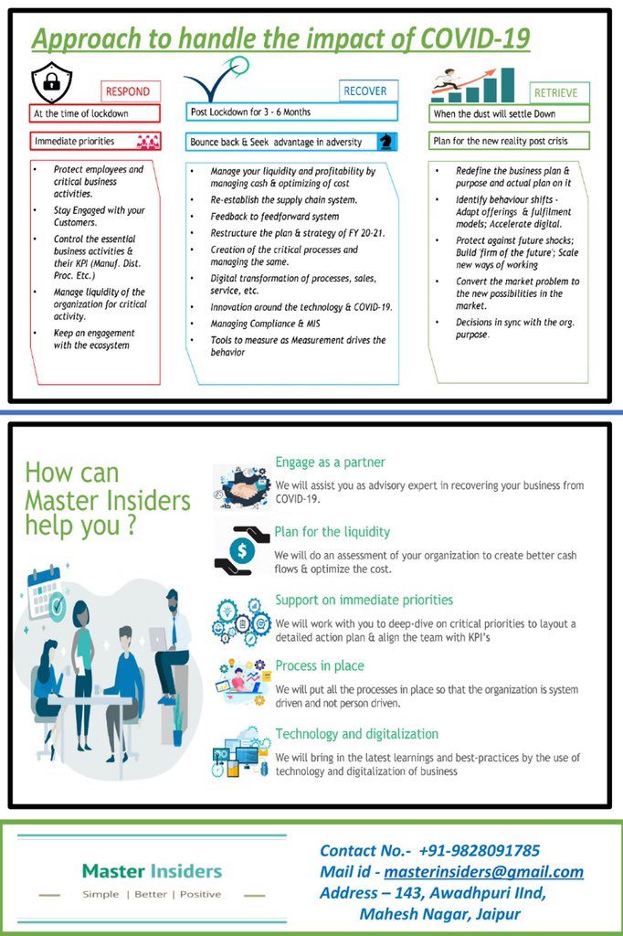 caravimamodiya's tweet photo. REVIVING FROM COVID-19
RESPOND | RECOVER | RETRIEVE
During this crisis the most immediate requirement is that of cash liquidity. Here are few tips which will assist you in doing so.
#stayhome #stayhealthy #uniteagainstcovid19 #availableforyou #indiafightscorona #masterinsiders https://t.co/0aKNhkK0sf