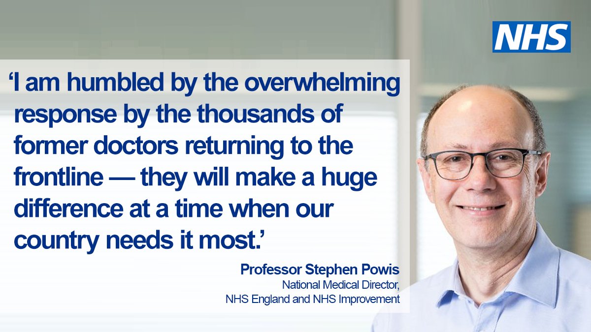 Our National Medical Director Professor Stephen Powis shares his thanks for returning NHS staff.