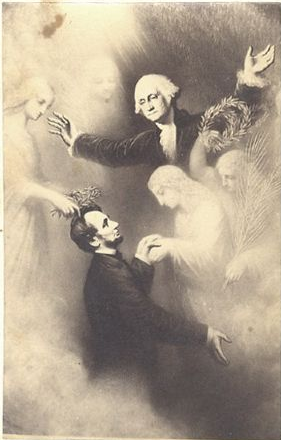 Art featured Lincoln being greeted in heaven by angels and Washington, taking the place of the Heavenly Father.The longheld belief that America was God's ordained country grew by the day and our national mythology became its very own religion.16/