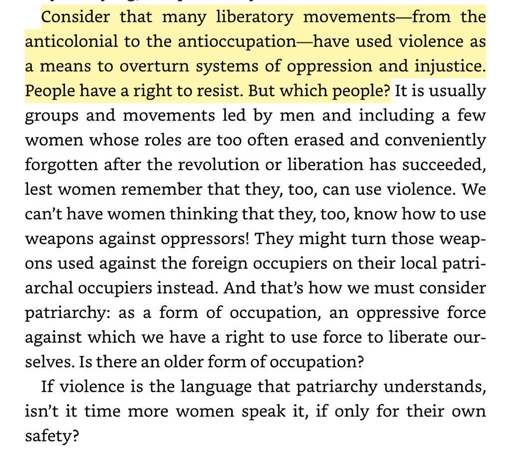 I ask in the chapter on Violence: can women - whose participation in liberation movements is often erased when history is written - use violence to liberate themselves from their “comrades?” In other words: can women resist patriarchy? #COVID19