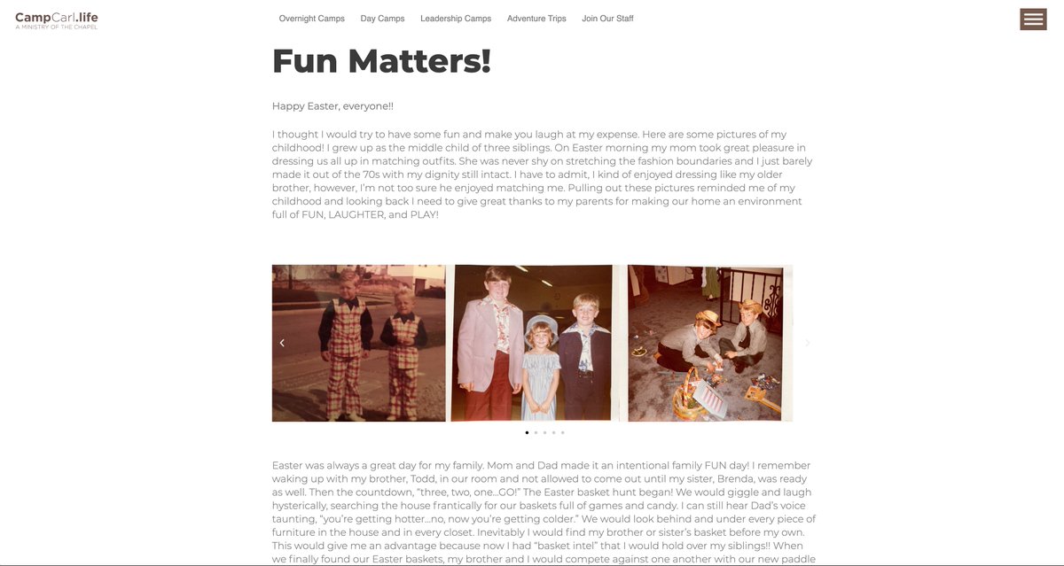 CampCarlLife's tweet photo. NEW BLOG POST!!! That's right, Camp Carl has a blog and our Director, Tom Sullivan, has some things to say about Fun and Easter. Check out the post on our website, link below:
https://t.co/k1MLkQLCNt https://t.co/yLQpolsWY3
