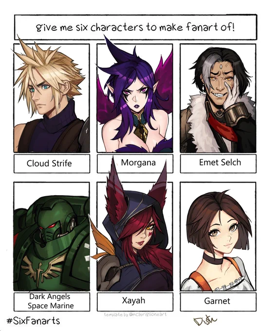 I did it! #SixFanarts  Let me know what you guys think! Do you like any of these characters? 