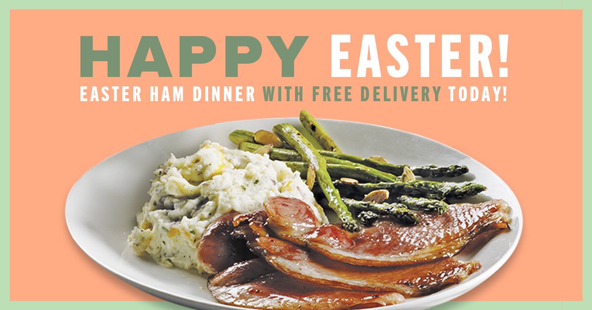 SharisPies's tweet photo. Share the taste of Easter, even when you have to be apart. Easter meals with applewood-smoked ham with Marionberry glaze and all the fixin’s are only available today! Get it delivered free* at https://t.co/6Jdul2xblZ

*$15 min. purchase. 
#Sharis #Easter #SharisEaster #HamDinner https://t.co/OXTfPmkhLo