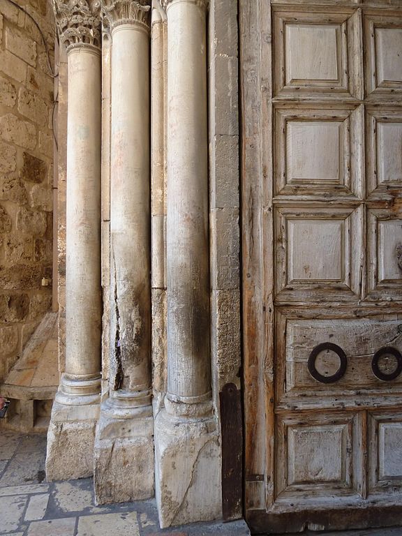 There's an amazing wealth and variety of graffiti left by pilgrims just at the entrance to the Church of the Holy Sepulchre. Let's take a quick look . . .Photo of the left side of the entrance (facing in) by Djampa via Wikimedia Commons, 2012 https://commons.wikimedia.org/wiki/File:Old_Jerusalem_Holy_Sepulchre_gate_and_columns.jpg