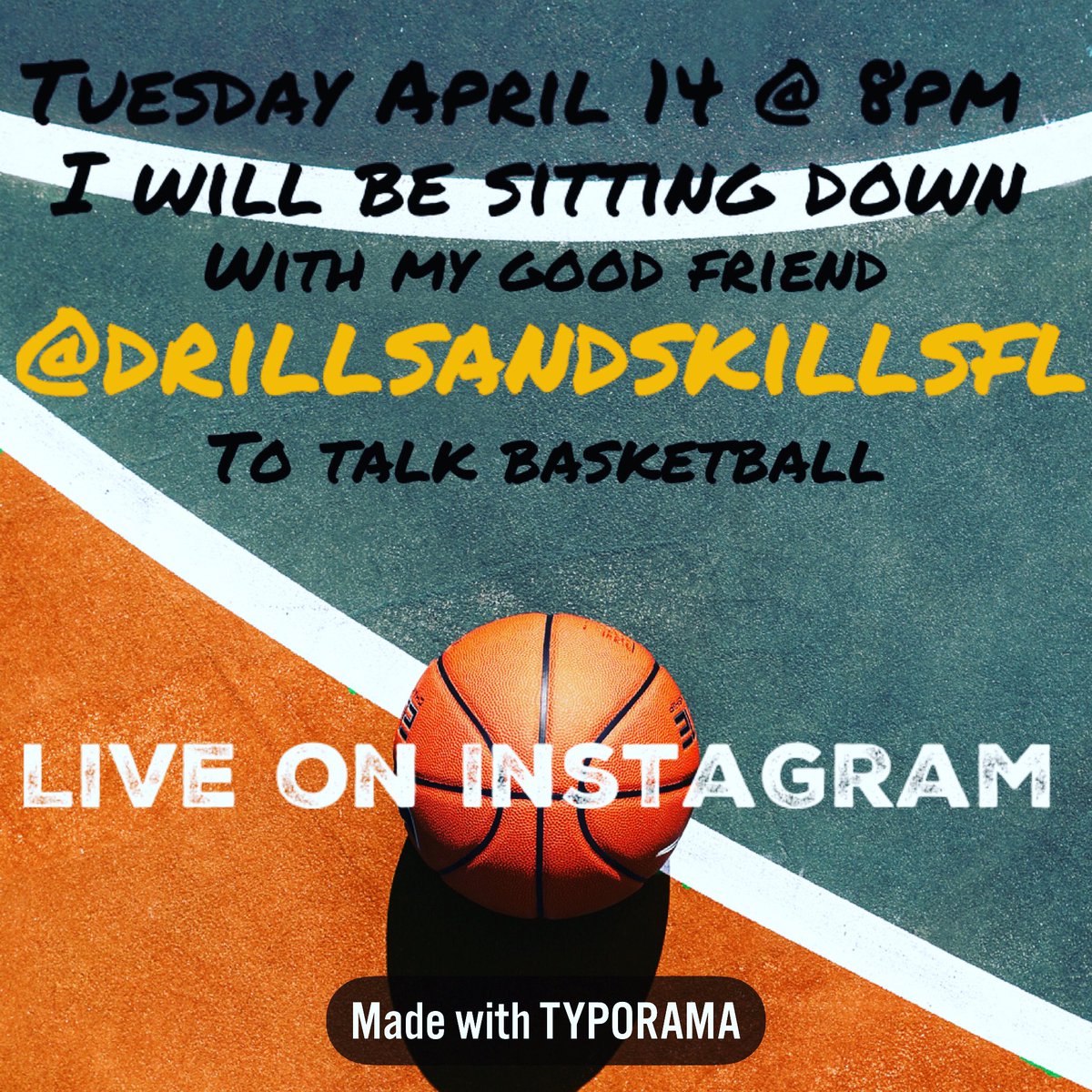 TKHSBBasketball's tweet photo. Tune in on Tuesday April 14 at 8pm. As I will go live with my friend @drillsandskillsfl to talk basketball. https://t.co/QgxsMWe6vh
