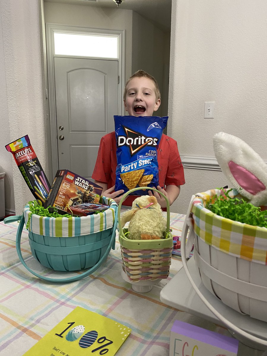 EmilyAssmus's tweet photo. Hoppy Easter @Doritos! This 9 year old was very eggcited for a special treat in his basket! https://t.co/2HTPTekP1O