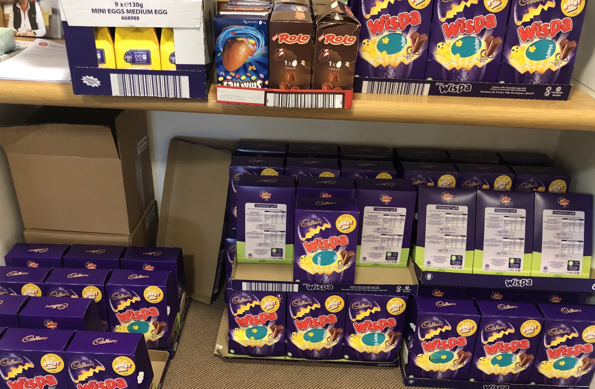 Then there’s the volunteer on the door herself – who chose to give up her Easter Sunday to help others, despite the risks of infection. Here are the donated eggs she’s stacked up for the staff today. (3/7)