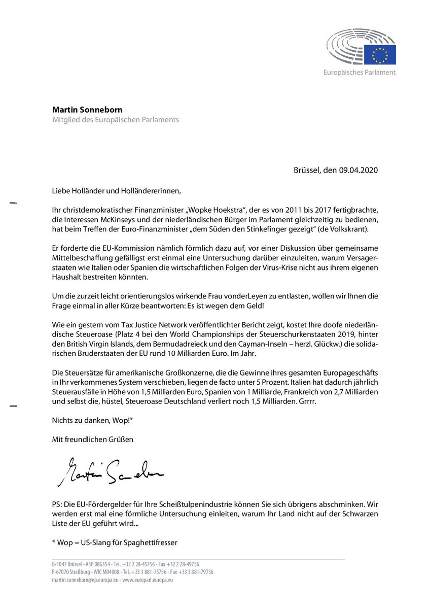 NonInscrits's tweet photo. #mep @MartinSonneborn "Netherlands' tax haven policies costs the EU 10 billion a year (🇮🇹1,5 🇪🇸1 🇫🇷2,7 🇩🇪1,5 billion). That's one of the reasons why failure states can't cope economically with the corona-crisis. "
#belastingontwijking #wobkehoekstra 
https://t.co/NrhKaYW8Fl