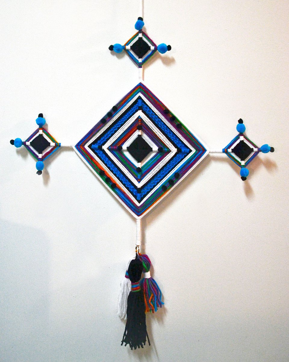 Iran's Esfand Bafi looks startlingly similar to Huichol "Ojos de Dios" charms in Mexico, used for protection as well.I think this is an example of textile technique being discovered in different places but leading to very similar results- and even fostering similar beliefs.