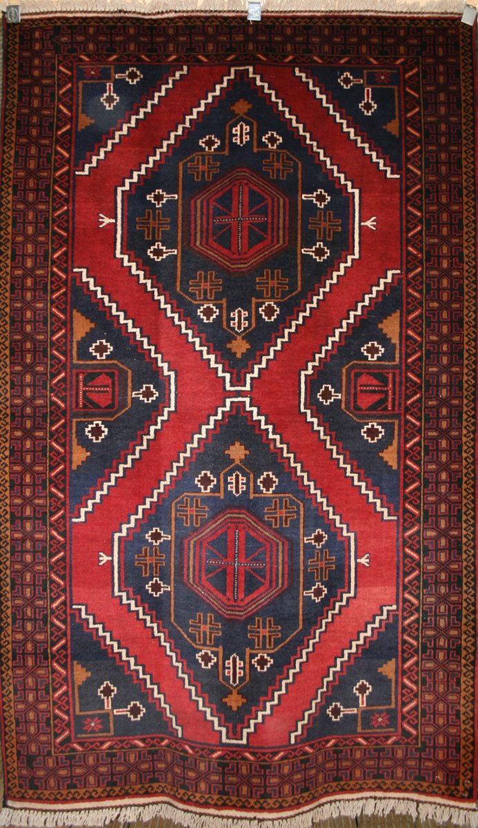 "Baluch" are a Khorasani type of carpet mostly made in the cities of Herat and Mashhad. The carpets are often small with lively patterns, and praying carpets are common. The dominating colours are red, brown and dark blue. Left pic Mashhadi Baluch, right pic Herati Baluch.