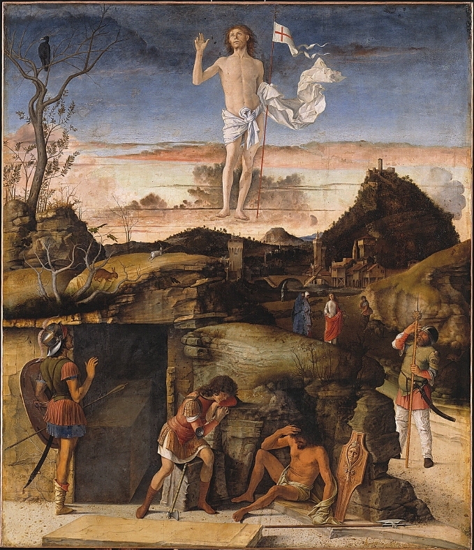 Happy Easter! Choosing Renaissance art for today is both very easy (so many options) and very, very hard (so many options). Here are the standouts:Giovanni Bellini, 1479. An open tomb, startled centurions, and in the distance, three women. It's Matthew 28:2.