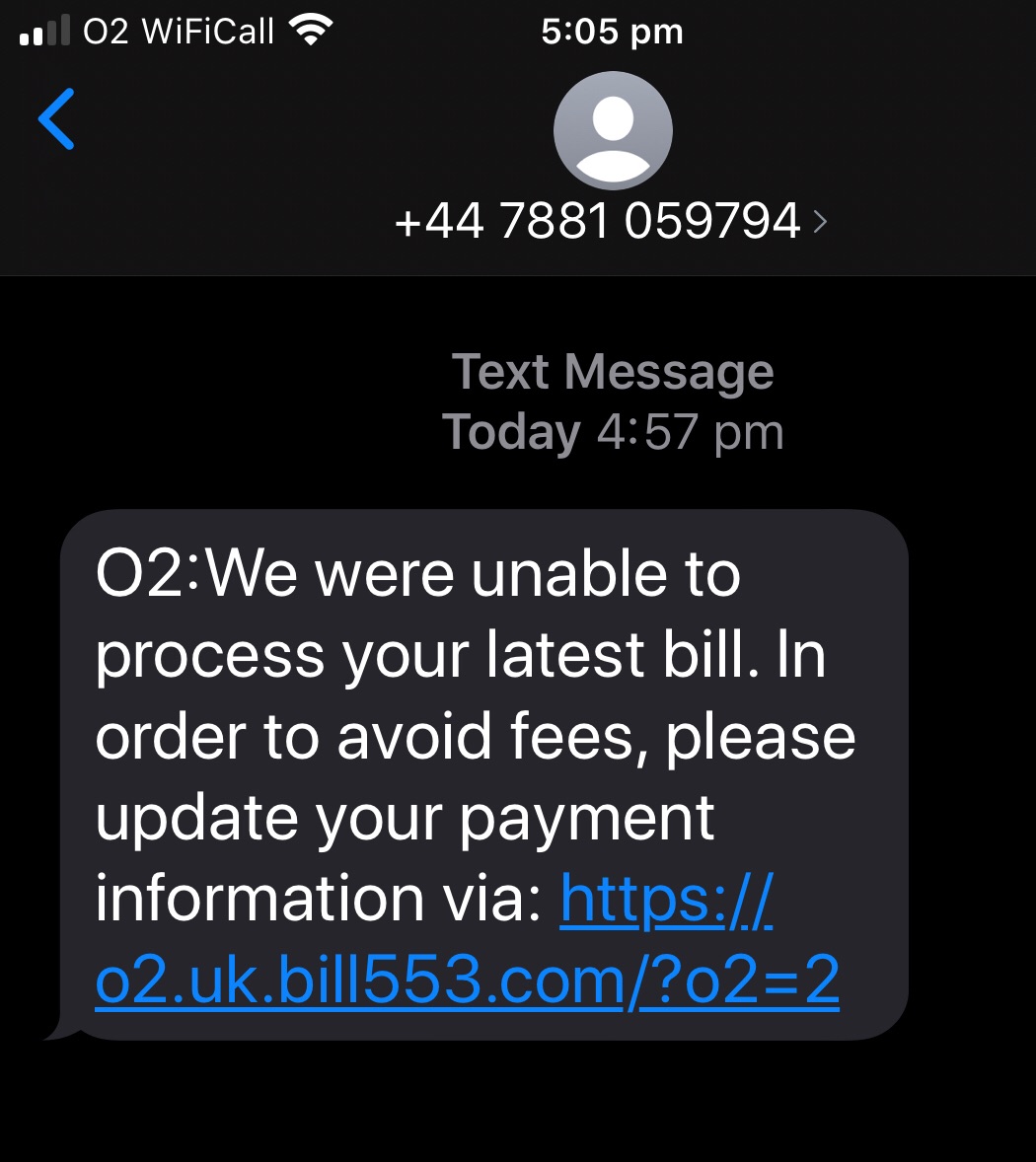 davidslight's tweet photo. @O2 #O2 this looks like a scam text supposedly from O2 https://t.co/iah6BFko0V