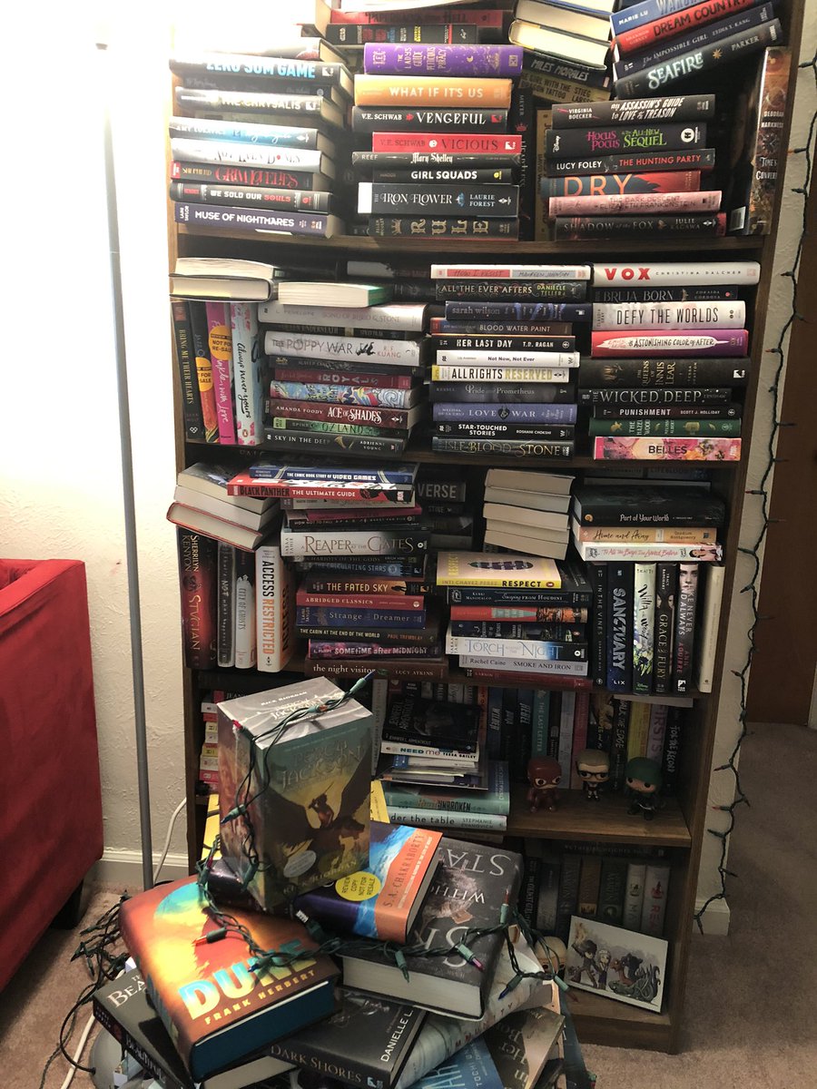 Twitter, I need your help. Here is the worst of my five bookshelves (+ our book tree), filled with review copies I have yet to read. I’ve been struggling to read for several years now, only finishing a book here or there as necessary. I miss it. I miss enjoying it.