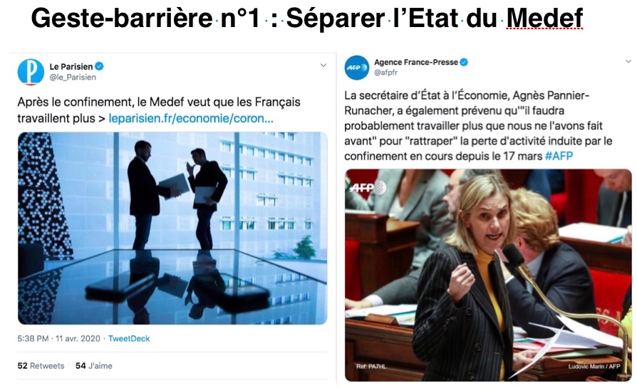 MaximCombes's tweet photo. Geste barrière n°1 : Séparer l'Etat du @medef https://t.co/zQVdpcuMYq