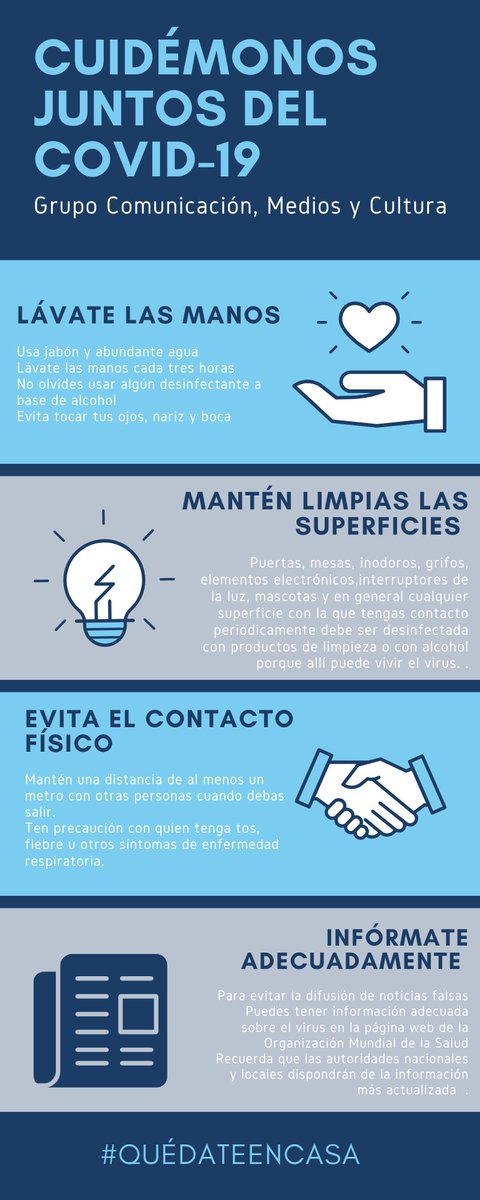 grupocomunicaci's tweet photo. El @grupocomunicaci les brinda algunas recomendaciones para cuidarnos juntos del Covid-19. 
#QuedateEnCasa #Aplanemoslacurva https://t.co/h45p0IHP4e