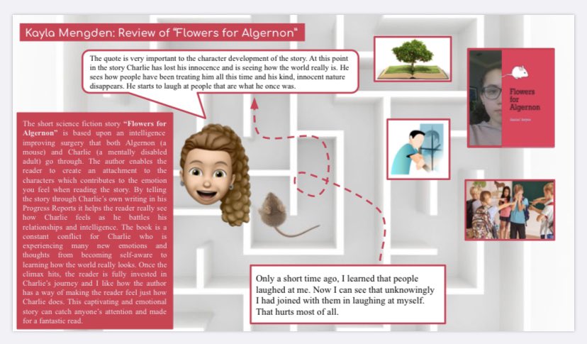 Ela8Nard's tweet photo. @RMS_Pride ELA8 #distancelearning Make story reviews that are insightful and thoughtful using technology as a culminating activity to our “Flowers for Algernon” unit. #woreads #wowrites #proudteacher @lizveneziano @woschools @tyniathomassie https://t.co/caung3sB6T