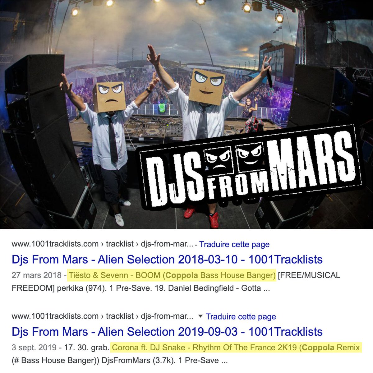 DJCoppola's tweet photo. 🇫🇷 Quand j'ai commencé les remix &amp; les mashups, dans ma chambre, il y a maintenant quelques années de ça, je m'inspirai des @djsfrommars  !

Alors aujourd'hui de savoir que mes BANGERS sont souvent playlist dans leurs SHOWS c'est juste INCROYABLE !

🇮🇹 GRAZIE MILLE🙏 https://t.co/K7R238JmaD