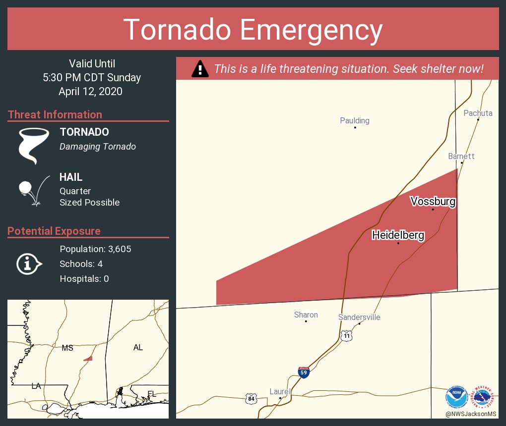 Tornado Emergency continues for Heidelberg MS, Stafford Springs MS