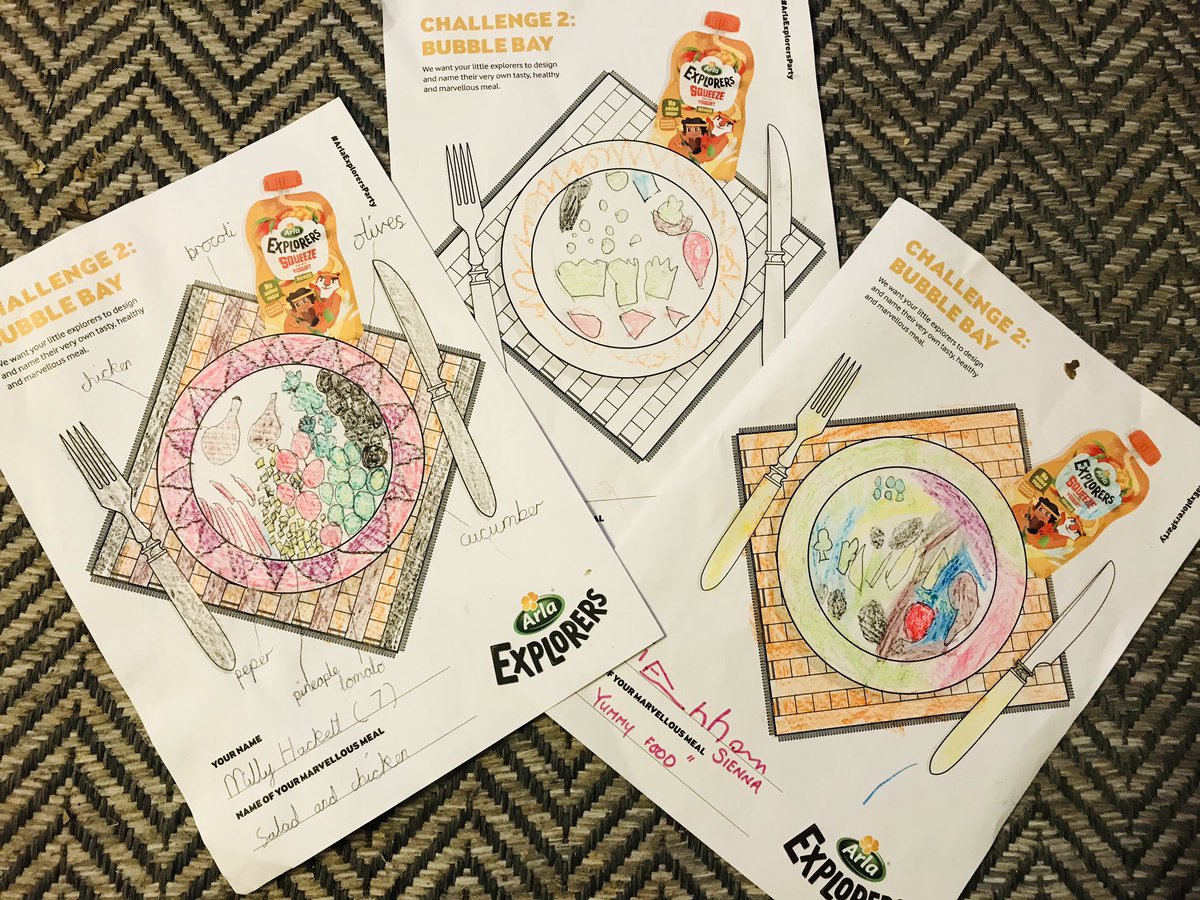 HackettLady's tweet photo. @ComeRound #ArlaExplorersParty we had a BBQ to make it all more fun. Eldest did a detailed meal picture & They all loved arla explorers squeeze! ♥️ https://t.co/14TTf2G1im