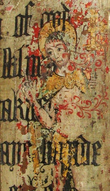 Finally, for no other reason than it's one of my favourite places in Norfolk which I can't wait to visit when it's safe to do so: a detail from the screen at Binham c.1500 showing the resurrected Christ over-painted with quotations from Cranmer's 1539 Great Bible (9/9).