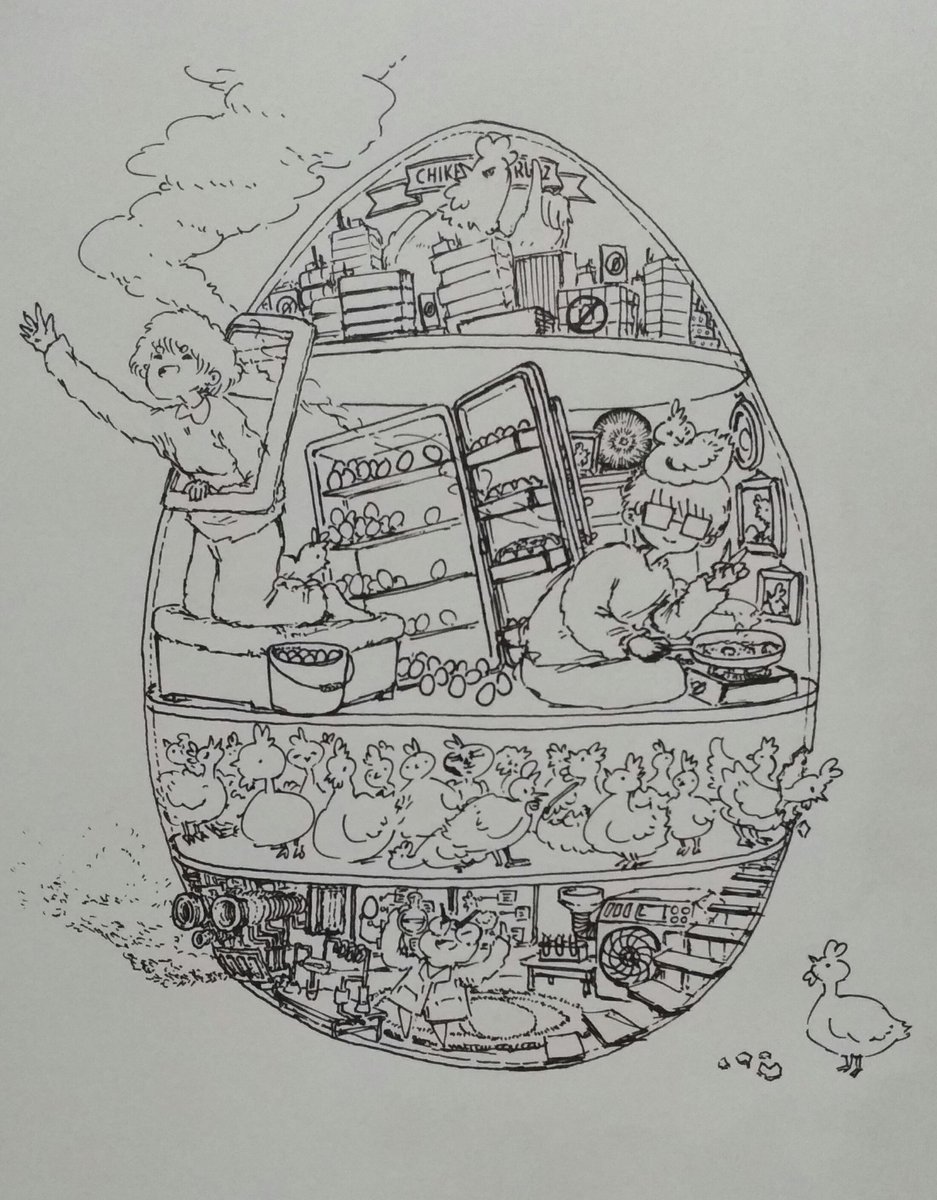 Clean lineart!.Which came first, the chicken or the egg?