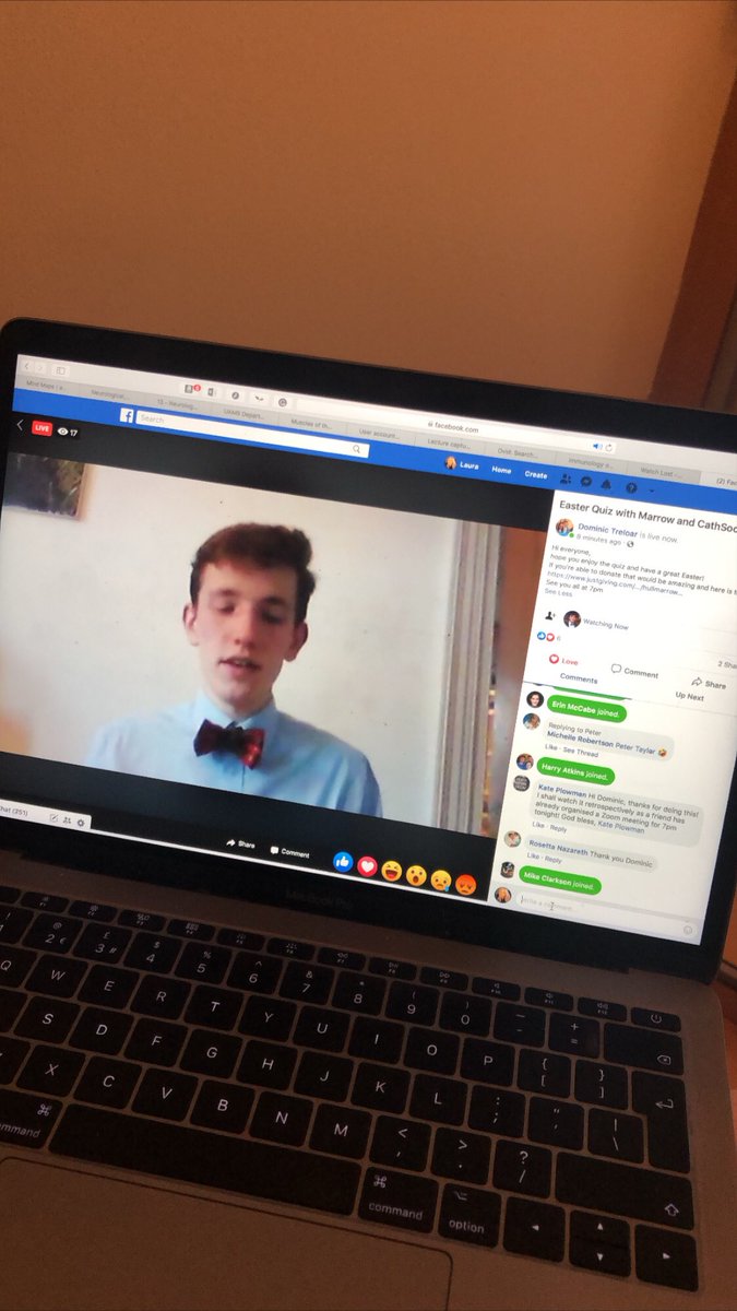 HullMarrow's tweet photo. Our Virtual Easter Quiz collab with Hull CathSoc is a go!!! Our quiz master Dominic is doing a great job 😄 if anyone wants to donate the link is in the bio of the livestream 💙💙 https://t.co/w8XLKJ0lpL