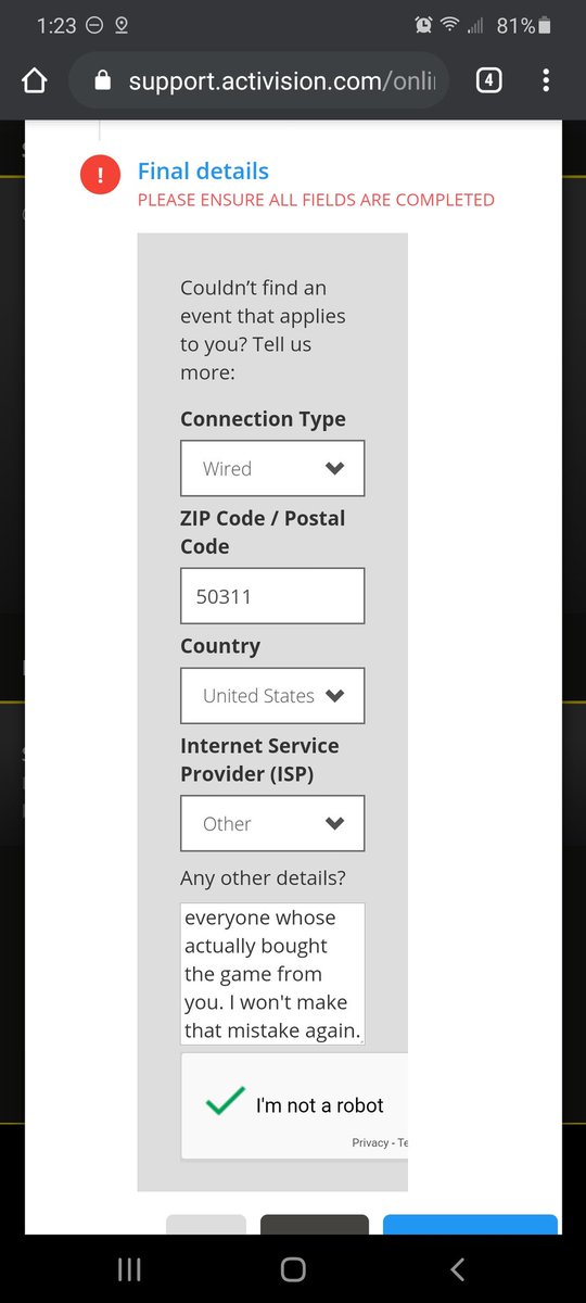 Cigar_Guru's tweet photo. @ATVIAssist I love it. Even your support page doesn't function. Somehow I'm not surprised. They are all filled out but of course it won't submit. https://t.co/L1cUMLnbf9