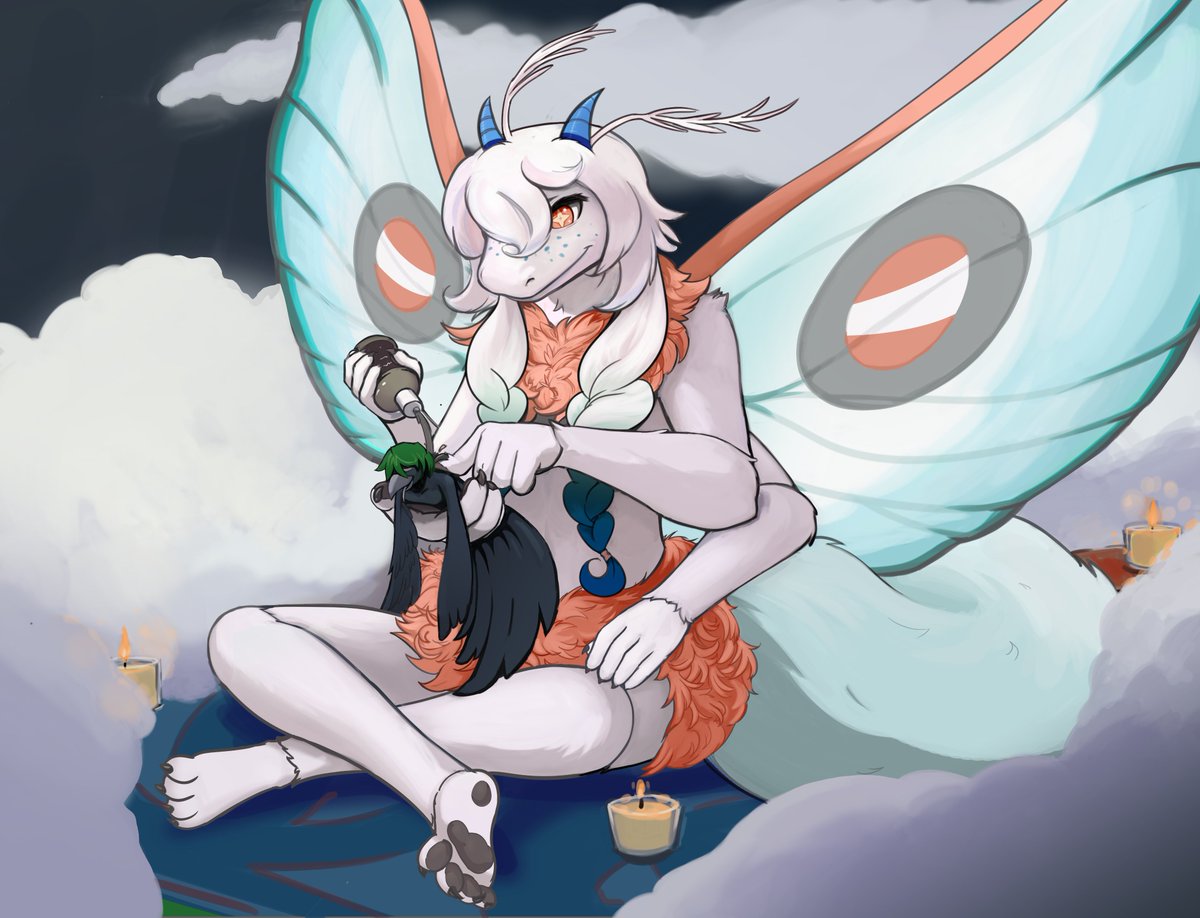 Radelart's tweet photo. Comm for @Mothdurg, their mothdragon characters is definitely in my top 5 fav anthro designs and was really fun to work with! #macro #micro #sizetwitter #mothdragon #crow #massage https://t.co/Z3WJyh2qU3