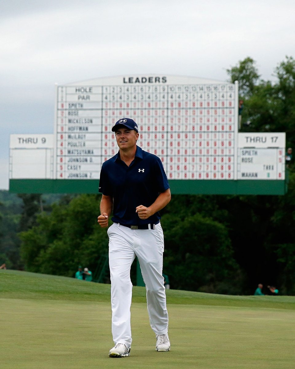 PGATOUR's tweet photo. On this date in 2015, @JordanSpieth tied the 72-hole scoring record at the Masters and became the second-youngest player to win the green jacket. https://t.co/DrqU7nUZHO