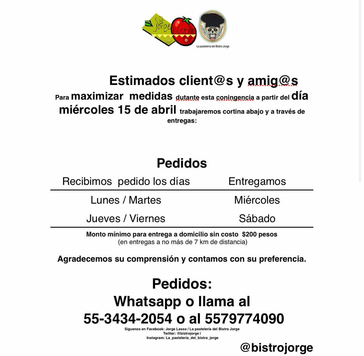 _SemillasdeVida's tweet photo. Si vives en la #CDMX @bistrojorge te lleva pan hecho con masa madre, panadería, ensaladas, guisos y pastas hasta tu casa 🏠🍽🍮🍝🥗
#ConsumeLocal 
#QuedateEnCasa https://t.co/NWZ9jZvoAx