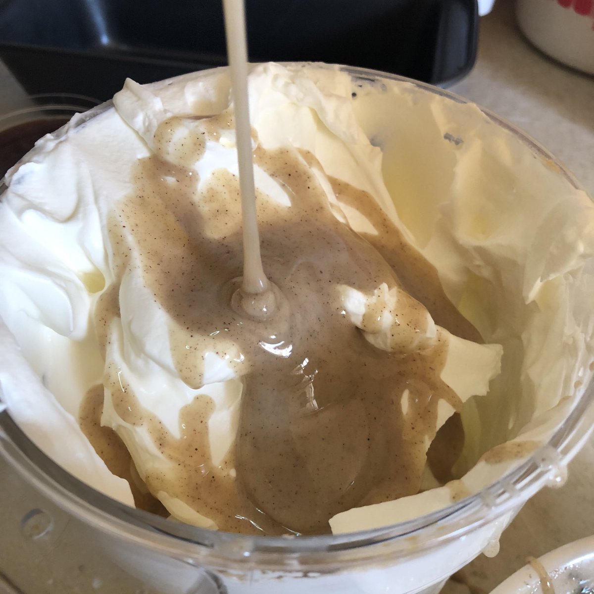 Whipped the cream, poured the condensed milk mixture in and gently mixed it with a spatula