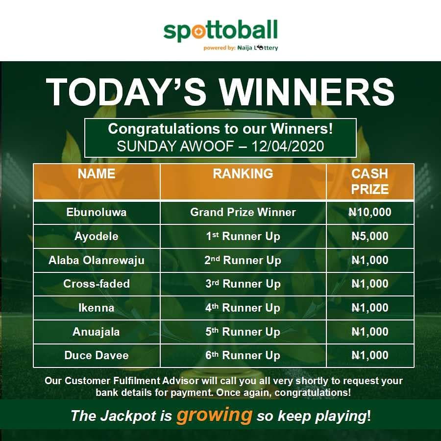 NaijaLottery's tweet photo. And the winners are!! *Drum rolls* π₯
The winning continues!
Click link in bio to be one of our lucky winners
#NaijaLottery #Betting #SpottoBall #SportsLottery #SundayAwoof https://t.co/FVuctjUAon