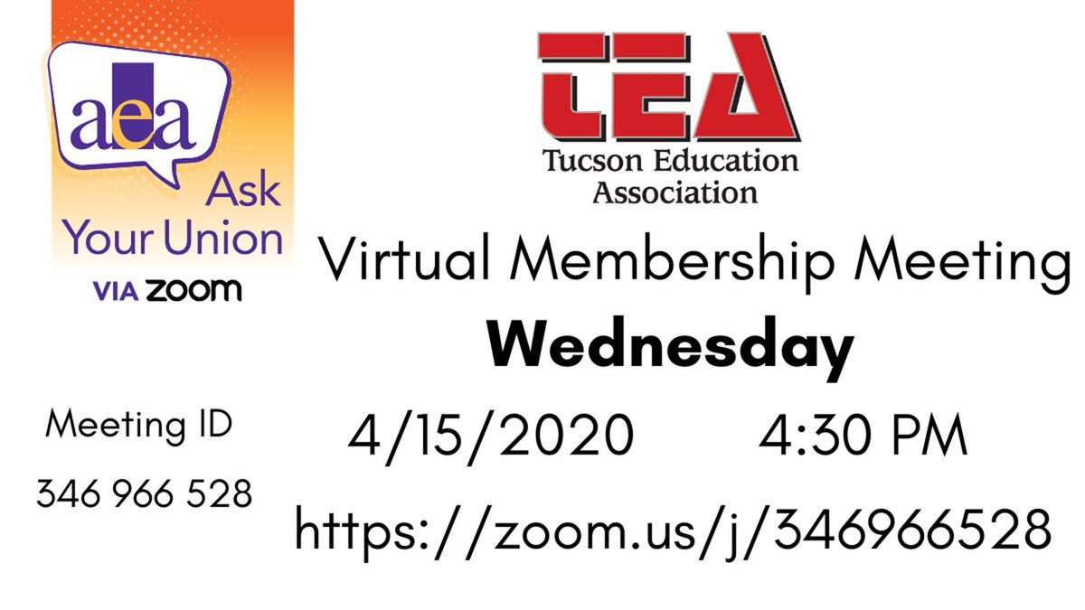 TucsonTEAHub's tweet photo. Join us this Wednesday for our Virtual Membership Meeting! https://t.co/4699ZXRJOB