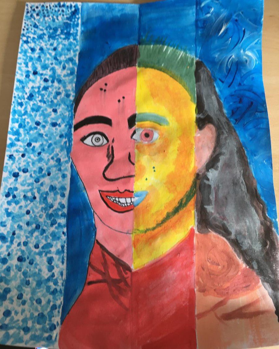 Art_Edu_Online's tweet photo. Student work: Art movement portraits complete! This student was happy to share this amazing final piece. Beautiful work - well done! #interhigh #interhighart #mrsmiddleburgh #studentwork #portrait #pointillism #postimpressionism #fauvism #finalartwork #ks3art #popart @InterHighED https://t.co/fbP3LWggw4