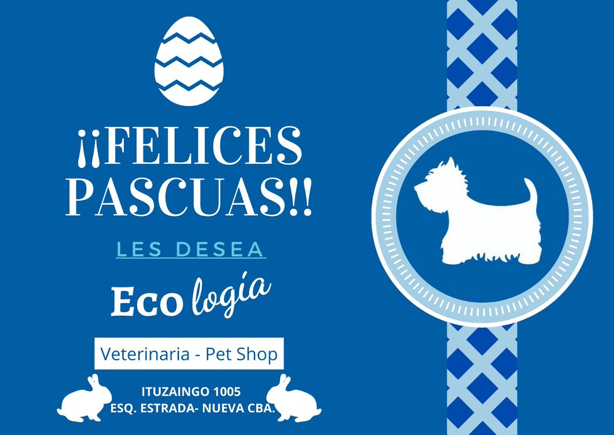 De todo el equipo de ecologia 🐇 FELICES PASCUAS !!! 
<a href="/VivirEnNuevaCba/">Vivir en Nueva Cba</a> 
<a href="/yo_nva/">YoVendoNvaCba</a> 
<a href="/VendeNvaCba/">VendeNvaCba</a> 
@cordobavisos 
<a href="/Compraventaserv/">Compra Venta y servicios córdoba</a>
