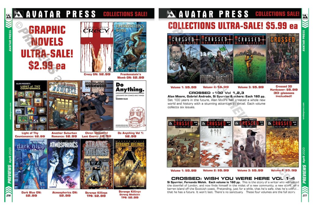tajmahalcomics's tweet photo. Dos días quedan para cerrar los pedidos del #previews de abril! Aún no has visto las ofertas de #avatarpress en sus #novelasgraficas? Corre porque el martes acaba el plazo! #crossed #wormwood #caliban #extinctionparade #freakangels #godisdead #stitched #warstories #tajmahalcomics https://t.co/SJZzjO6Zvg