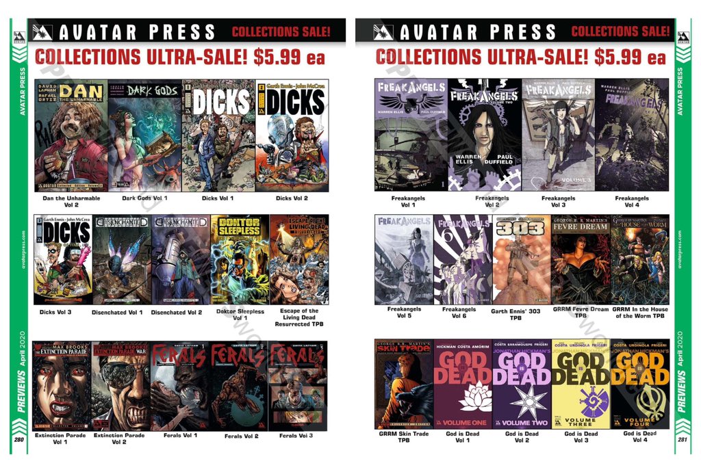 tajmahalcomics's tweet photo. Dos días quedan para cerrar los pedidos del #previews de abril! Aún no has visto las ofertas de #avatarpress en sus #novelasgraficas? Corre porque el martes acaba el plazo! #crossed #wormwood #caliban #extinctionparade #freakangels #godisdead #stitched #warstories #tajmahalcomics https://t.co/SJZzjO6Zvg