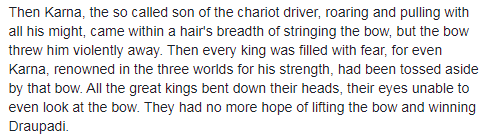 1. H.J RESNICK'S ENGLISH TRANSLATION2. MAHABHARAT SUMMARY BY GILLES SCHAUFELBERGER3. KAMLA SUBRAMANIYAM'S TRANSLATION (Karna missed the target)