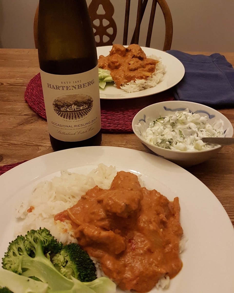 JanSleet's tweet photo. Butter Chicken Curry from scratch and Hartenberg Wine Estate Occasional Riesling  ... such a divine pairing! 

#SleetConsultancy #lovemyclient #EscapeWithHartenberg #LifeWithHartenberg #TasteHartenberg https://t.co/Ps7DVZ2NG9