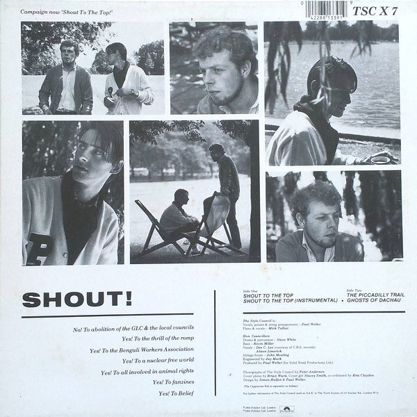 7. SHOUT TO THE TOP, one of the finest dance records out there, it again came in 2 different sleeves with extra on the 12”. The late Stacey Smith was a model at the time. Photographed on steps that are a must visit when in London. More on them soon. Cardigans too   #TheStyleCouncil