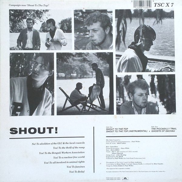 7. SHOUT TO THE TOP, one of the finest dance records out there, it again came in 2 different sleeves with extra on the 12”. The late Stacey Smith was a model at the time. Photographed on steps that are a must visit when in London. More on them soon. Cardigans too  #TheStyleCouncil