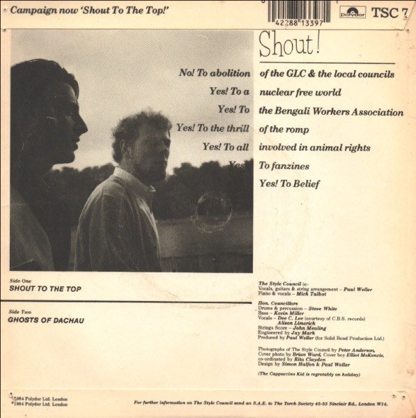 7. SHOUT TO THE TOP, one of the finest dance records out there, it again came in 2 different sleeves with extra on the 12”. The late Stacey Smith was a model at the time. Photographed on steps that are a must visit when in London. More on them soon. Cardigans too   #TheStyleCouncil