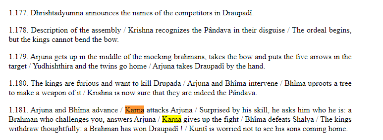 1. H.J RESNICK'S ENGLISH TRANSLATION2. MAHABHARAT SUMMARY BY GILLES SCHAUFELBERGER3. KAMLA SUBRAMANIYAM'S TRANSLATION (Karna missed the target)