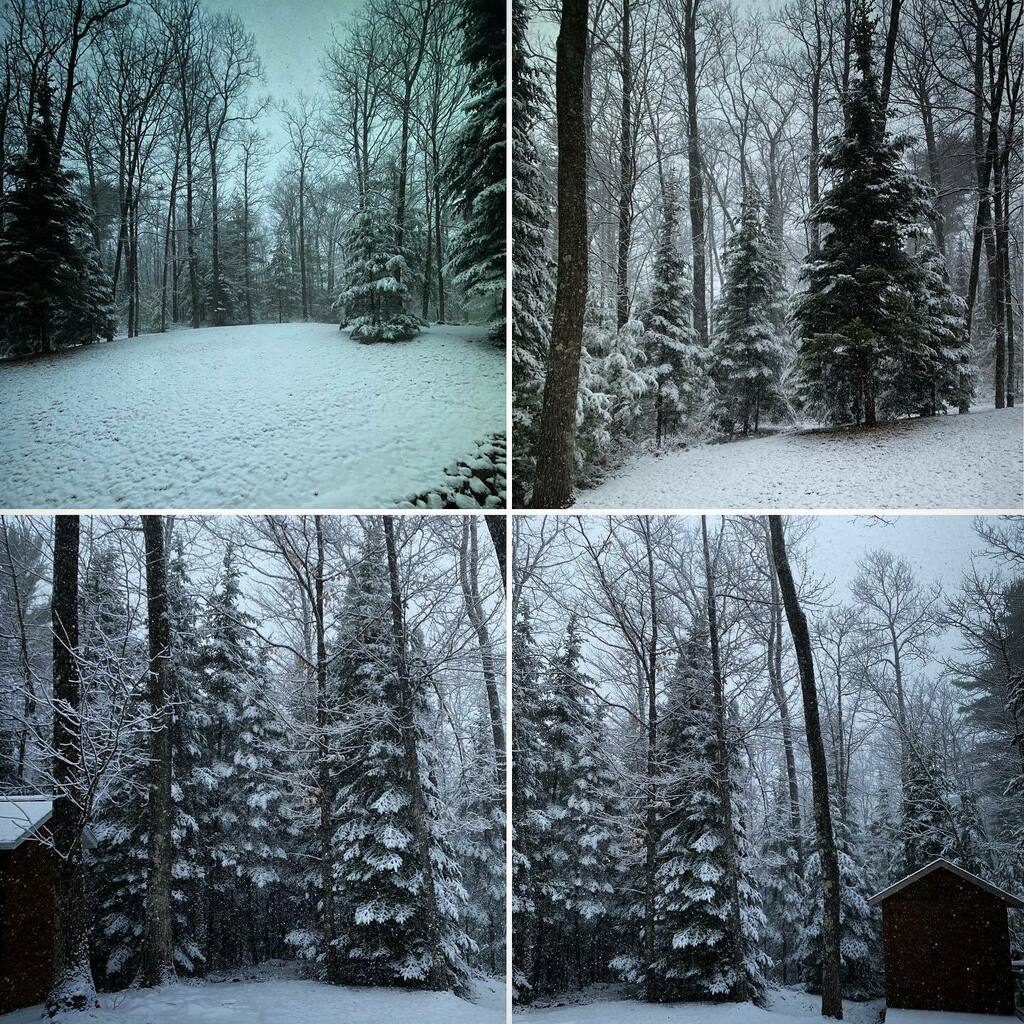 djogrolyo's tweet photo. Last thing I was expecting this week, but it sure is pretty.  No better place to be than at this gorgeous place.  I still pinch myself.  I absolutely love it up here.  #Northwoods #Cabin #AlvaLake #Harshaw #NorthernWI #SpringSnowstorm #OnlyInWI https://t.co/NkqErprgOt https://t.co/o1t5MzRT2h