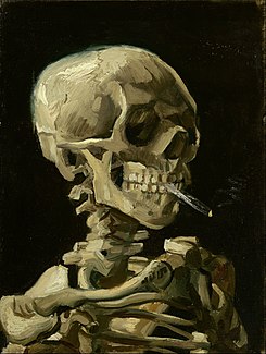 ; calavera con un cigarrillo