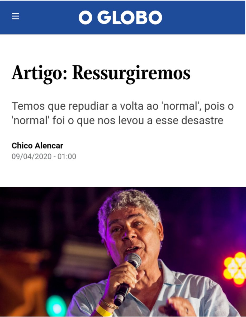 depchicoalencar's tweet photo. Artigo novo no @JornalOGlobo!  "Ressurgiremos: Temos que repudiar a volta ao 'normal', pois o 'normal' foi o que nos levou a esse desastre". Leia na íntegra: https://t.co/TrSv14Ozke https://t.co/VUVyMShncm
