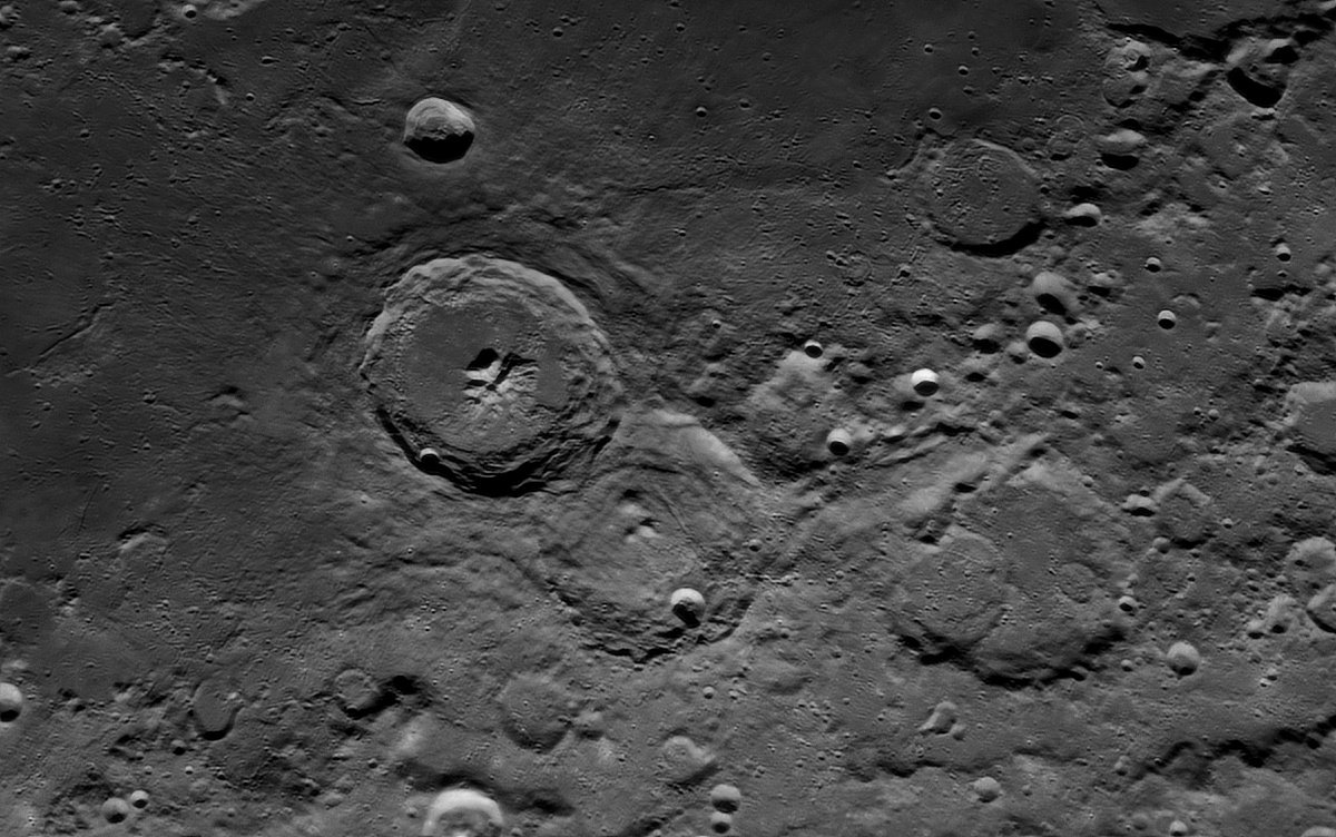 From the  #moon livestream last night, with guest  @fcain, on  #YurisNight:Theophilus crater and the surrounding area. #astrophotography  #lunar  #astronomy