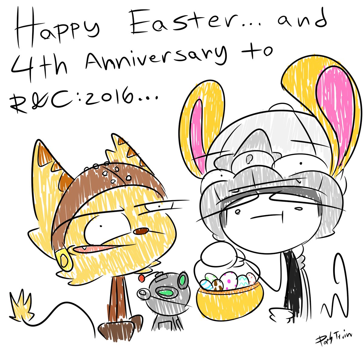 It Easter! ...and the 4th Anniversary of Ratchet &amp; Clank 2016... 🥚

Kind of a funny way to remind people of that, hope your easter is great so far, and (if you ever played the game) what are your options on the R&amp;C16 Game if any still hold up?
#RatchetAndClank #Easter #Gadgetron