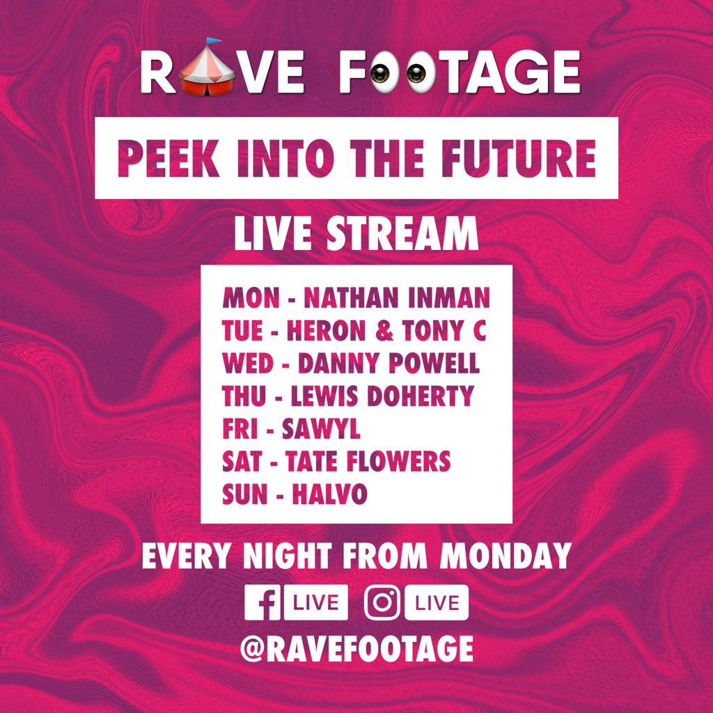 RaveFootage's tweet photo. Introducing you to our Peek Into The Future Live Stream starting tomorrow! 👀☄️

Every night over on our Instagram and Facebook peek into the future and see what the next generation of future headliners have to offer ⚡️

https://t.co/Gmxkr6ocCk 

https://t.co/ksL34se2E9 https://t.co/bI62fwD65E