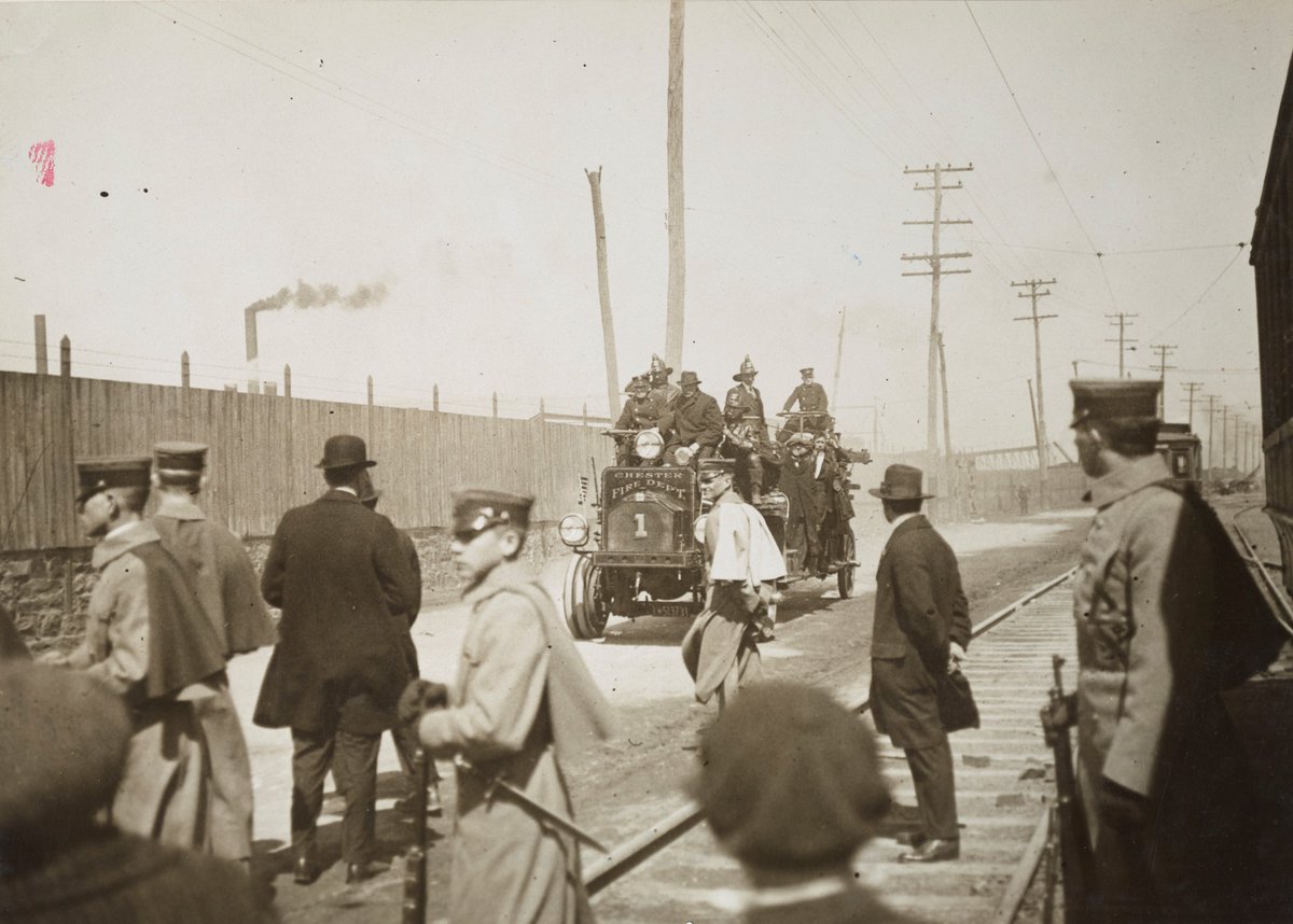 Fire apparatus on its way to the Eddystone Ammunition Plant where a series of explosions killed a great many persons:  https://catalog.archives.gov/id/31478231 